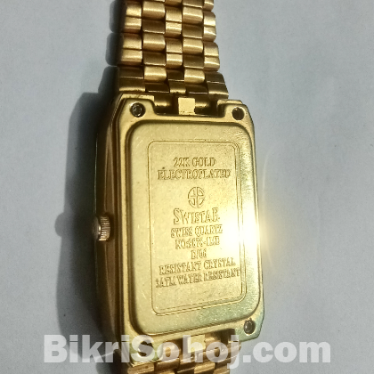 Swistar 22k Gold Plated Swiss Quartz Watch- Water Resistant